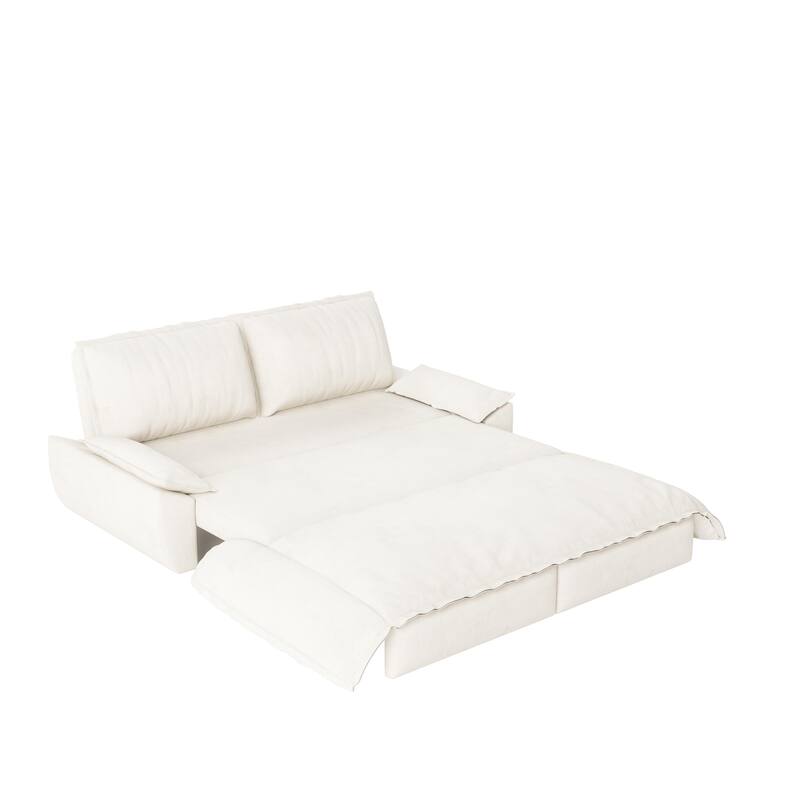 Versatile 3-in-1 Queen Size Velvet Pull-Out Sofa Bed with Chaise Lounge, Durable Steel Frame, Convertible Sleeper Loveseat