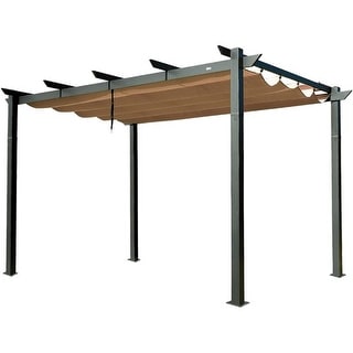 10 x 13 ft Teak Coated Pergola with Retractable Canopy, Aluminum Frame ...