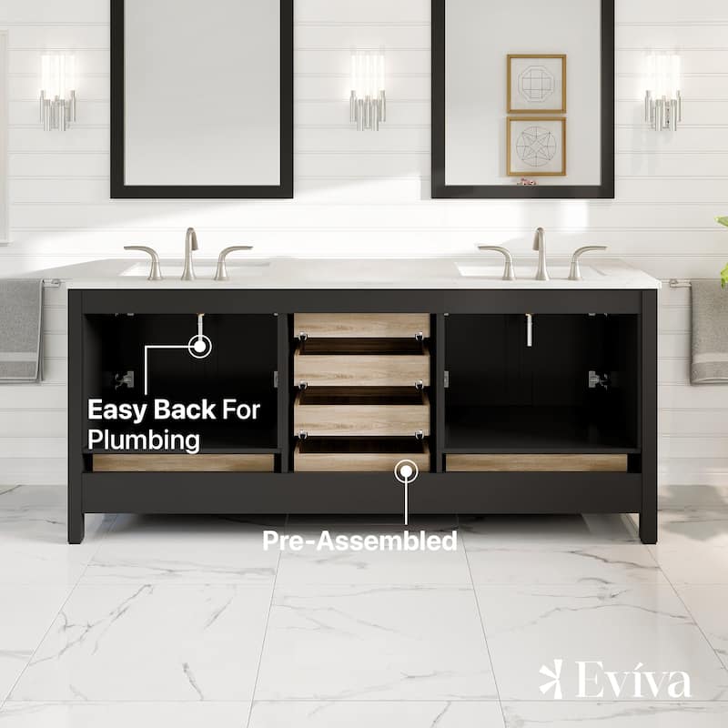 Eviva Aberdeen 78"W Espresso DS Bath Vanity with White Carrara Quartz Top