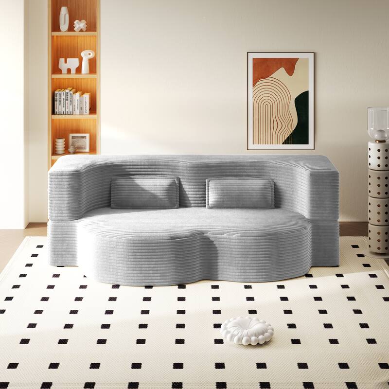 Convertible Floor Sofa with Corduroy Fabric, Twin Mattress & No Assembly