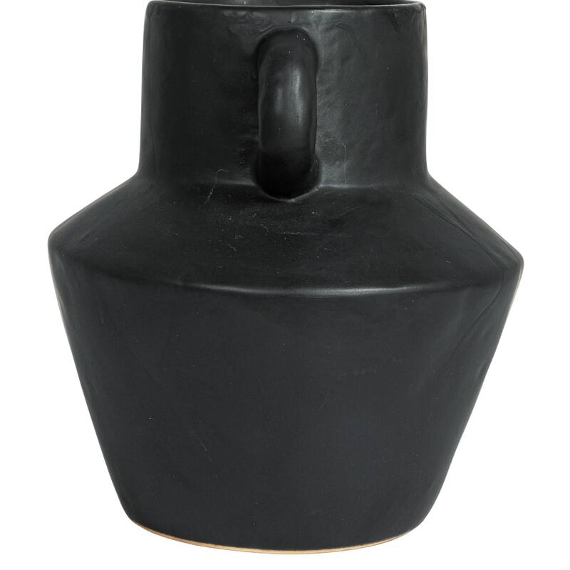Stoneware Vase with Reactive Glaze Finish and Vertical Handles