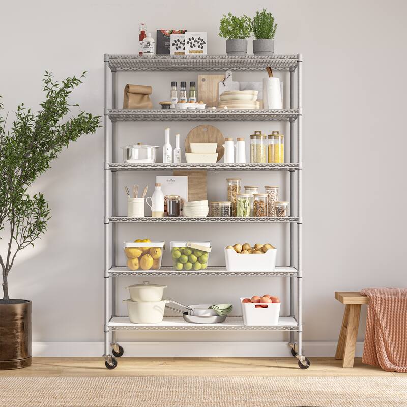 Seville Classics UltraDurable 6-Tier NSF Steel Shelving with Shelf Liners - Granite