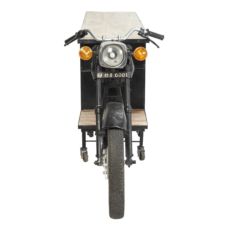 Black Metal Handmade One-of-a-Kind Reclaimed Motorcycle Bar with Light Up Headlights and Taillights - 105 x 18 x 38