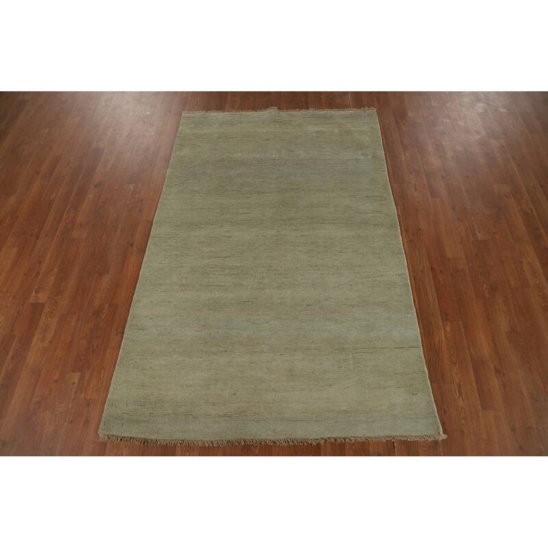 Muted Green Gabbeh Modern Rug Hand-Knotted Wool Carpet - 3'10"x 5'10"