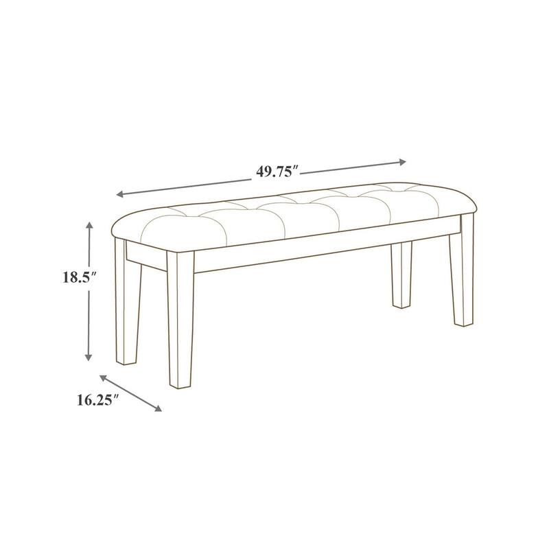 Raly Dining Bench, 50 Inch, Plush Tufted Faux Leather Seat, Brown