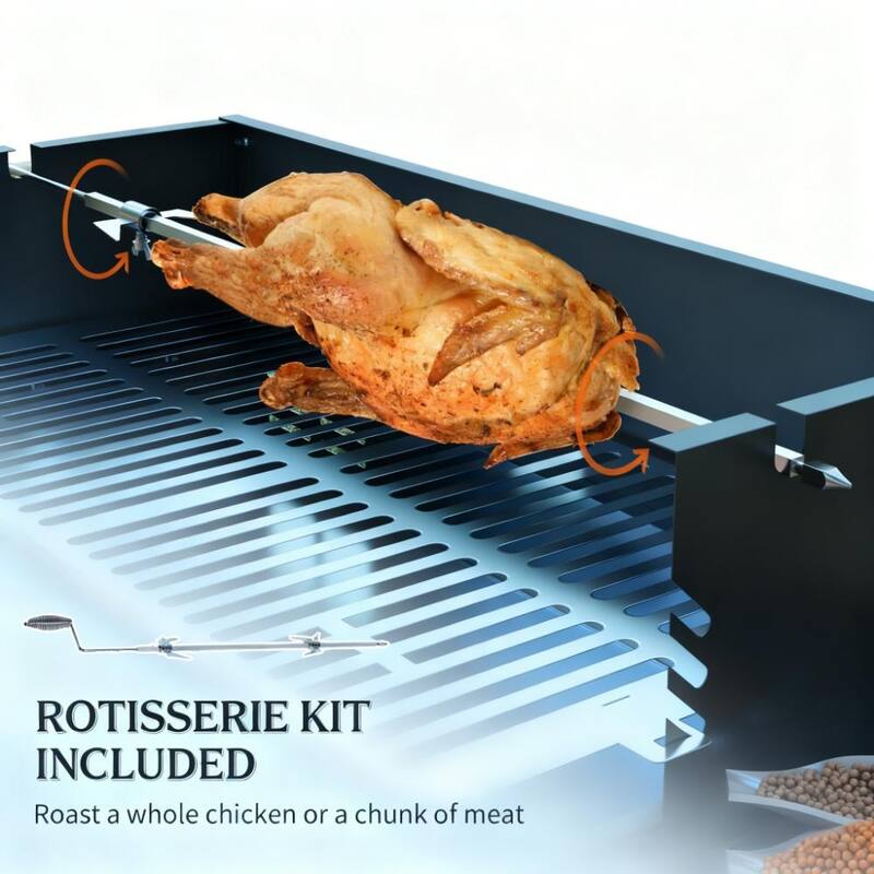 GDFStudio - Stainless Steel 2-in-1 Charcoal Rotisserie Grill with Shelves