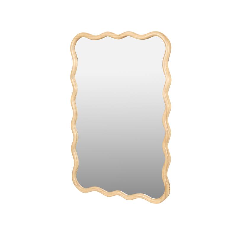 Mia Solid Wood Wavy Rectangle Wall Mirror with HD Reflection and Artistic Frame Design by GDFStudio - 40" x 28"