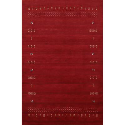 Hand Knotted Oriental 100% Wool Carpet Tribal Animal Pictorial Red Gabbeh Area Rug - 8' 1'' X 5' 5''