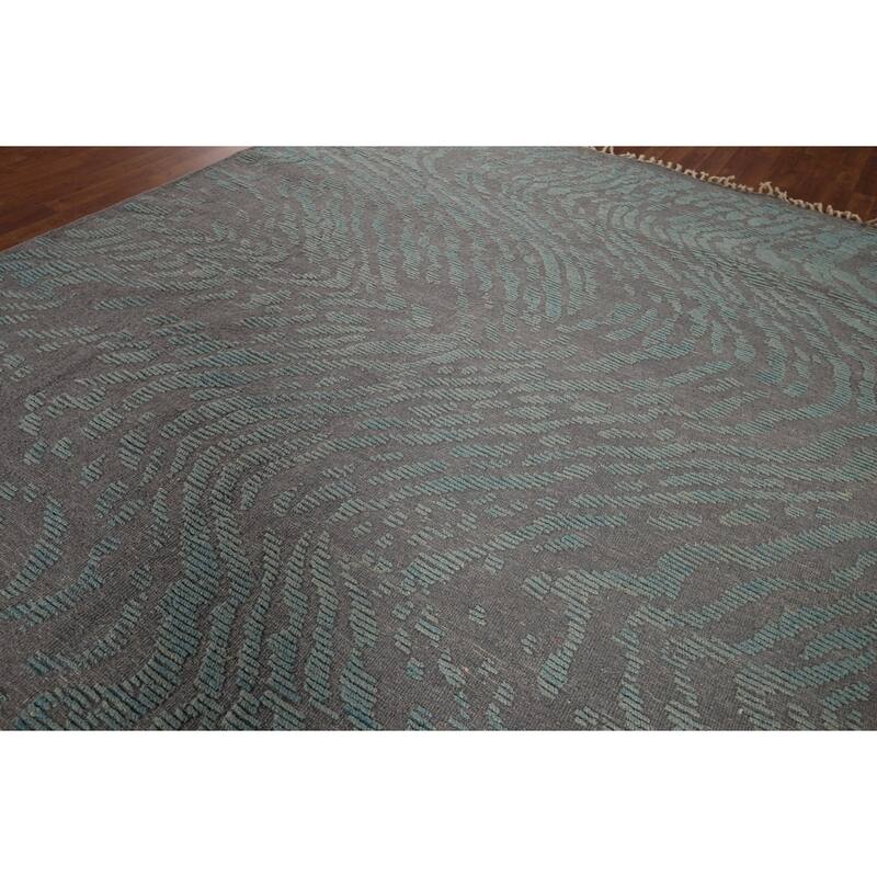 Moroccan Abstract Area Rug Hand-Knotted Oriental Grey Wool Carpet - 7'11"x 10'1"