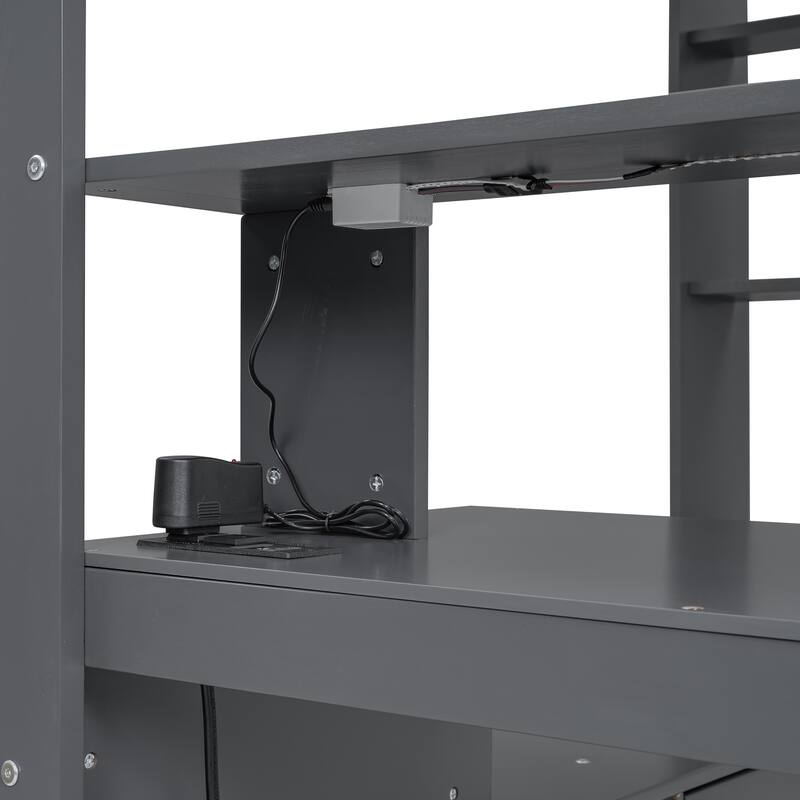 Solid MDF Gaming Loft Bed with Desk & Shelves