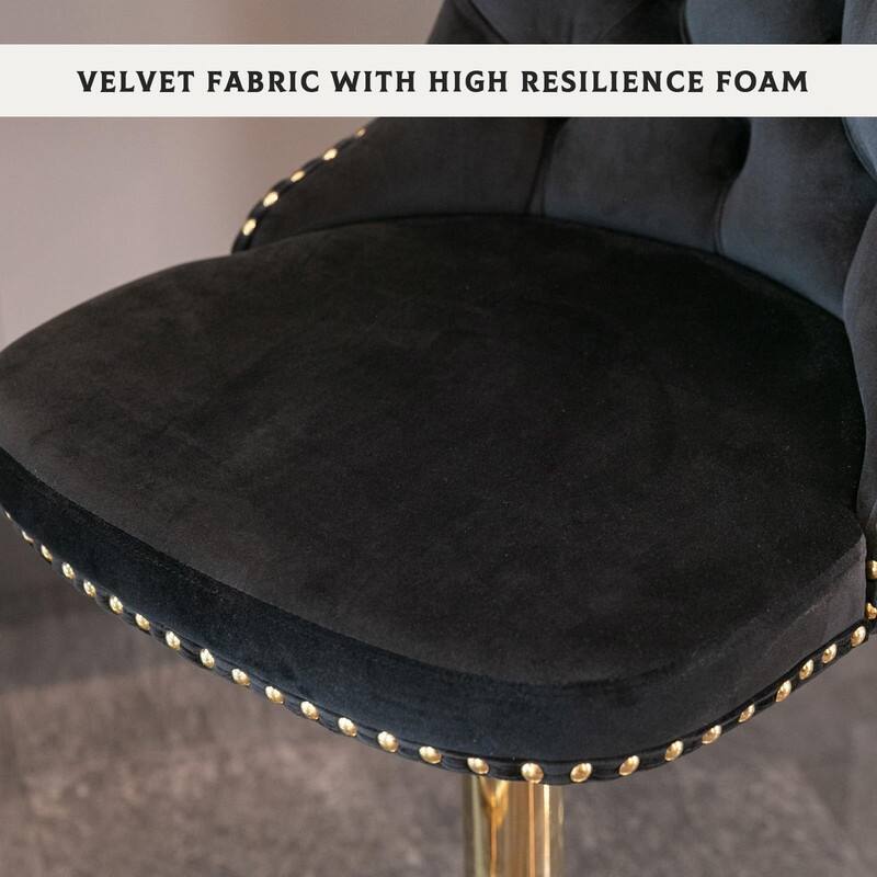 Velvet Upholstered Nailheads Tufted Swivel Bar Stools (Set of 2)