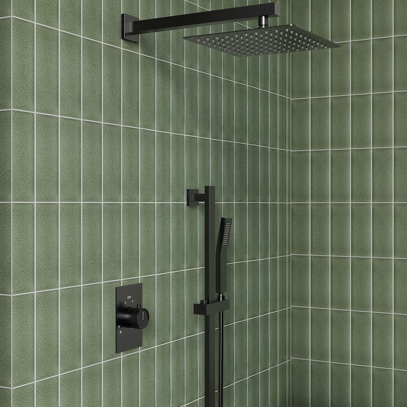 Slide Bar High-Pressure Balancing Shower System 10" Rainfall Shower Head with Handheld Shower - Matte Black
