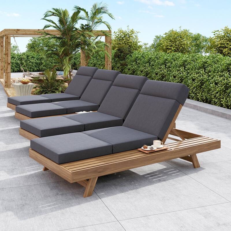 Christopher Knight Home - Bellara Modern Outdoor Acacia Wood Adjustable Chaise Lounge with Water-Resistant Headrest Cushion