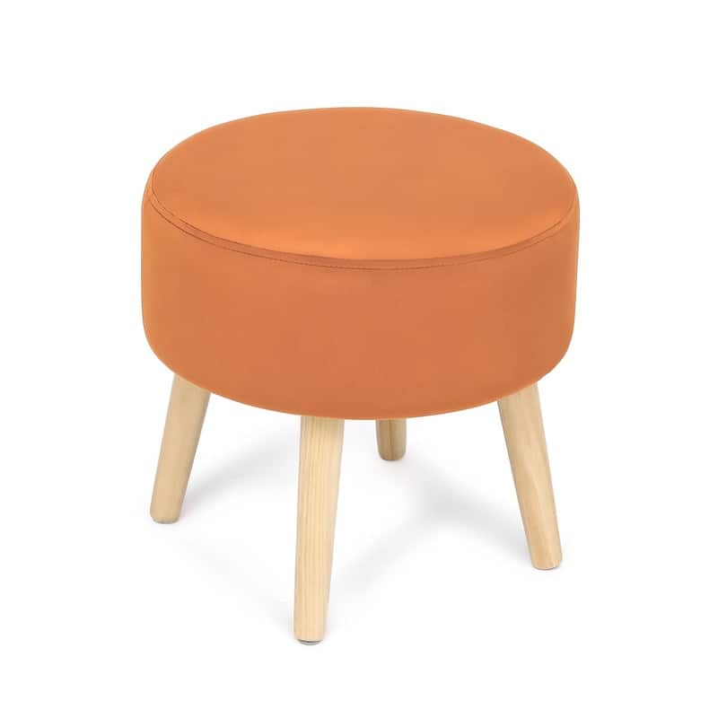 Adeco Small Round Fabric Foot Stool Ottoman Soft Padded Seat Footrest