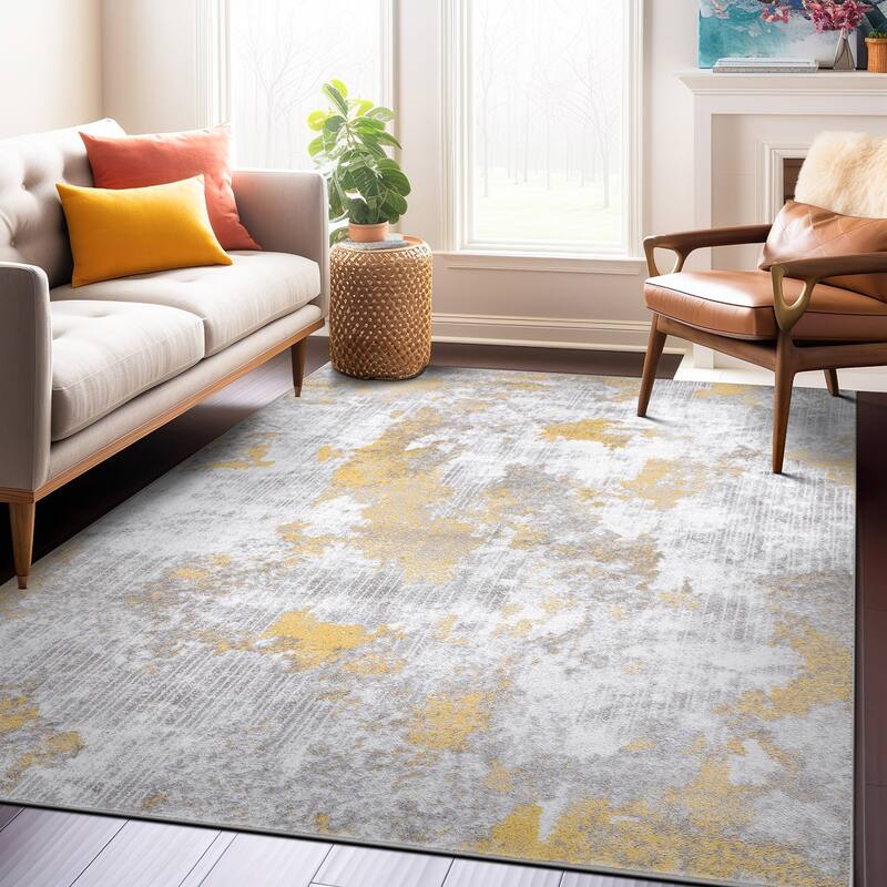 Contemporary Abstract Elegance Area Rug - 5' x 7' - Yellow - Rectangle