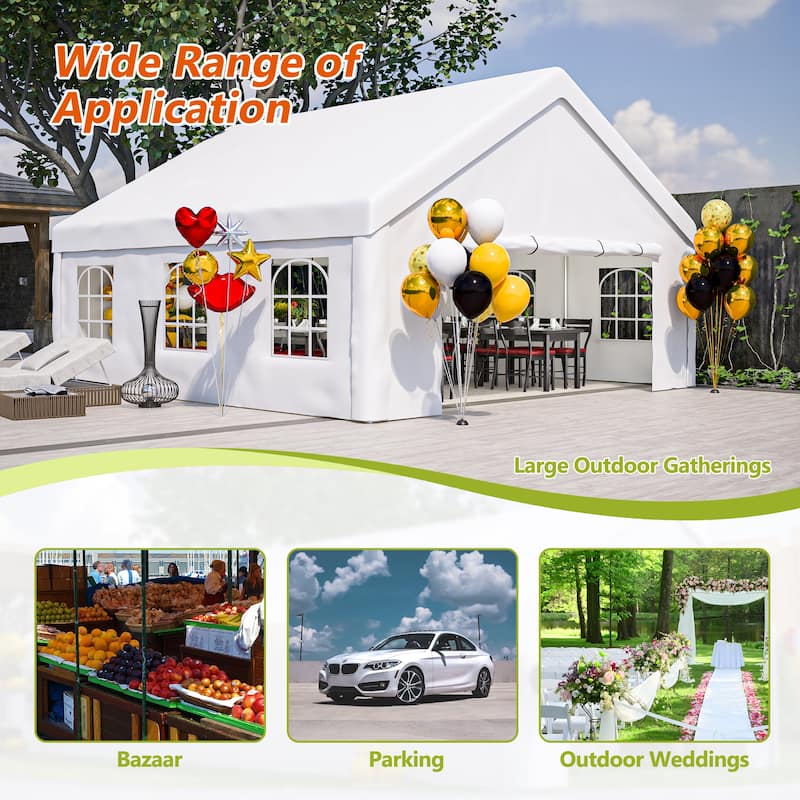 20x20 FT Party Tent with 2 Storage Bags & Removable Sidewalls, Outdoor Canopy Gazebo for Carport Camping Garden Wedding