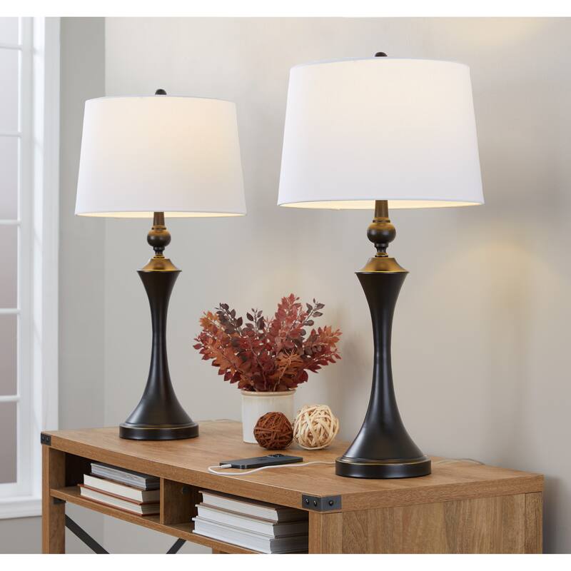 Flint 30.75" Metal Table Lamp with USB (Set of 2)