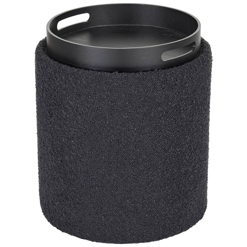 Boucle Tufted Round Storage Ottoman with Removable Tray Foot Stool