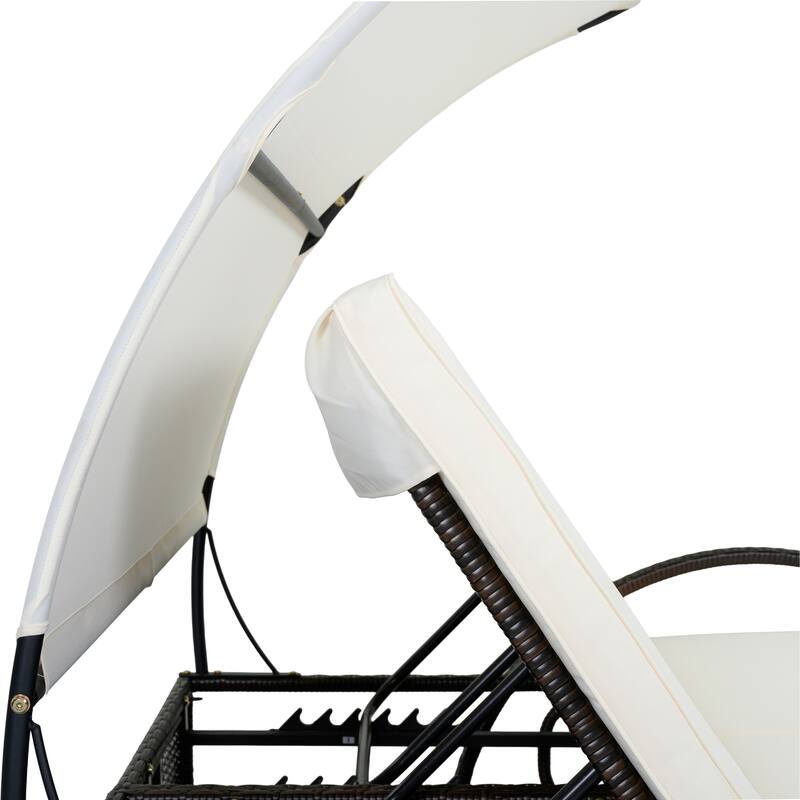 Outdoor Steel Frame Sun Lounger with Adjustable Backrest,Patio Double Sunbed