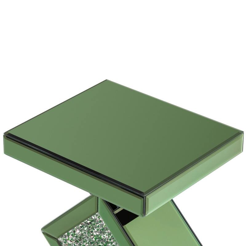 23" Tall Mirrored Glass Pedestal End Table With Crystal Inlay