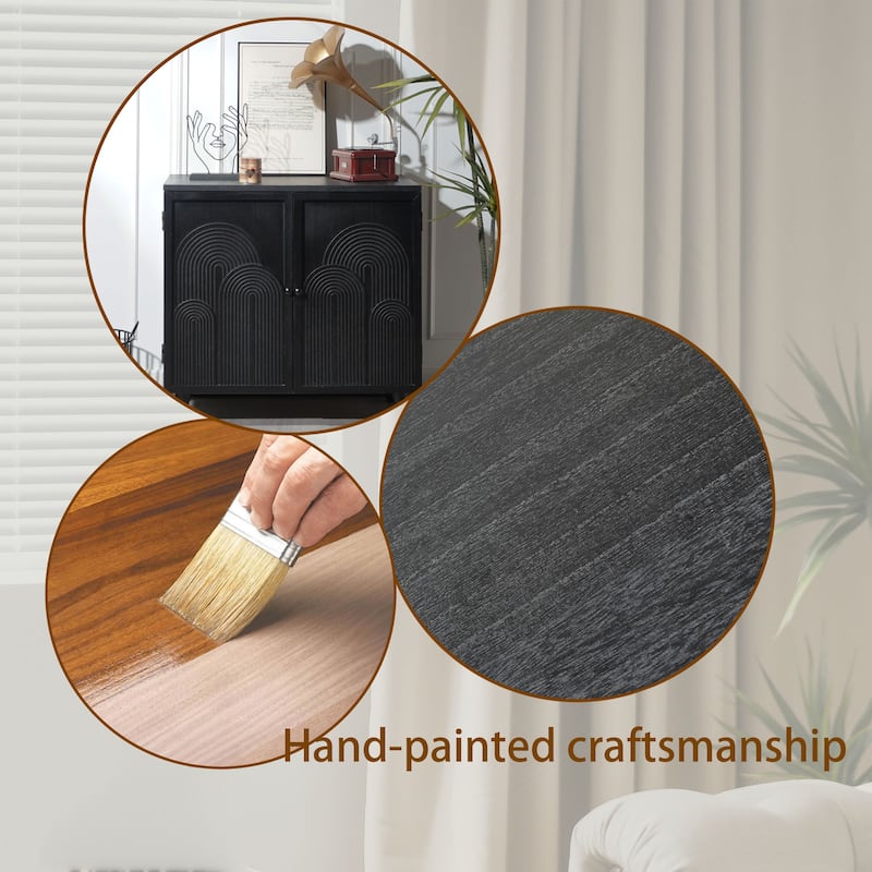 31 Inch Modern Black Storage Cabinet with Embossed Door, Accent Sideboard for Bedroom Living Room