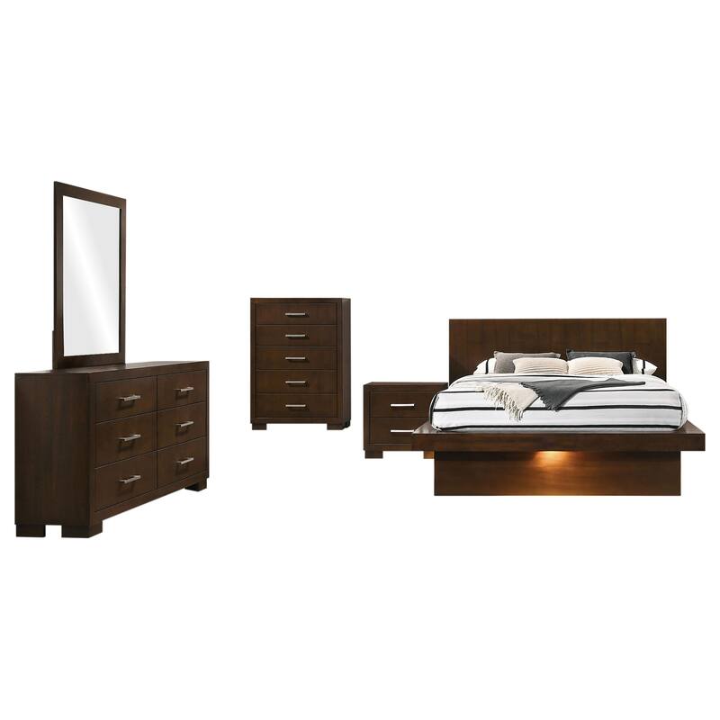 Bela 5 Piece Queen Bedroom Set, LED Underlight, Dark Brown Wood Finish