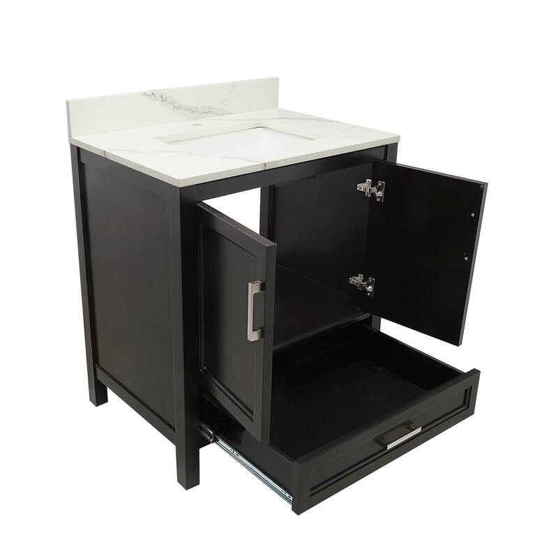 Nevado 31" Bathroom Vanity in Espresso with Quartz Stone Vanity Top Sink w/ Backsplash in Galaxy White Single Hole