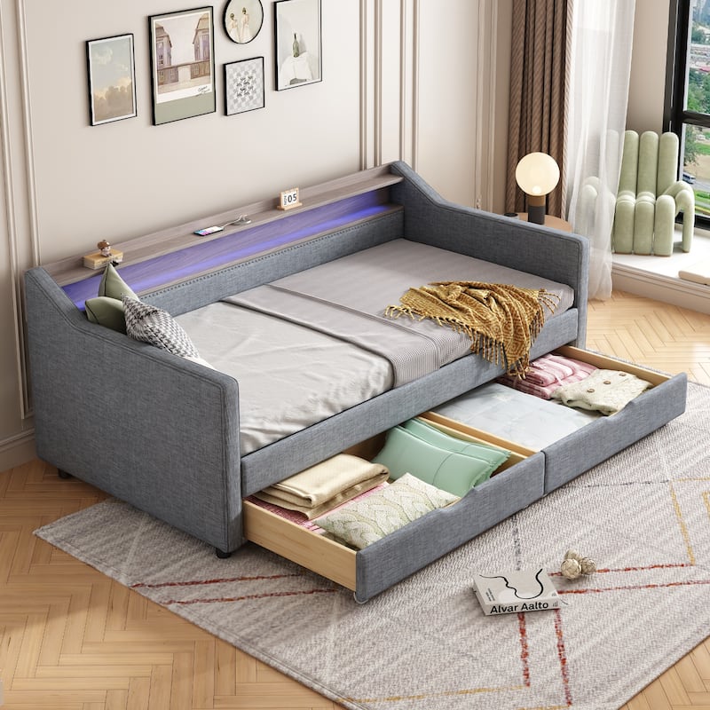 Christopher Knight Home - Mason Modern Twin Daybed with Shelves, Charging Ports, and LED Lighting