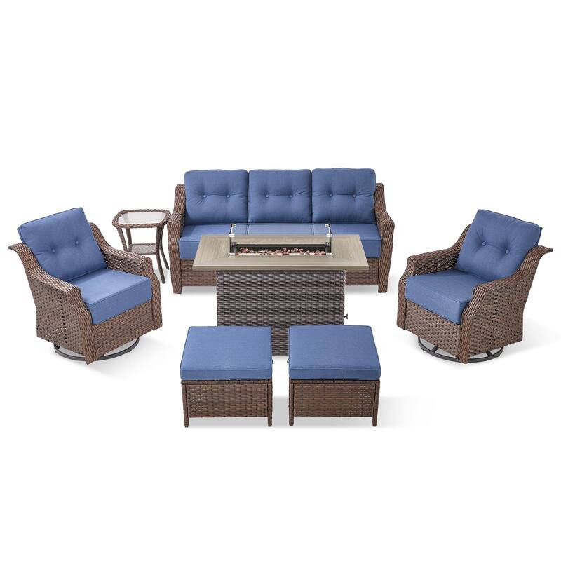 7-Piece Sofa Swivel Chairs Ottoman with 41" Fire Pit Table