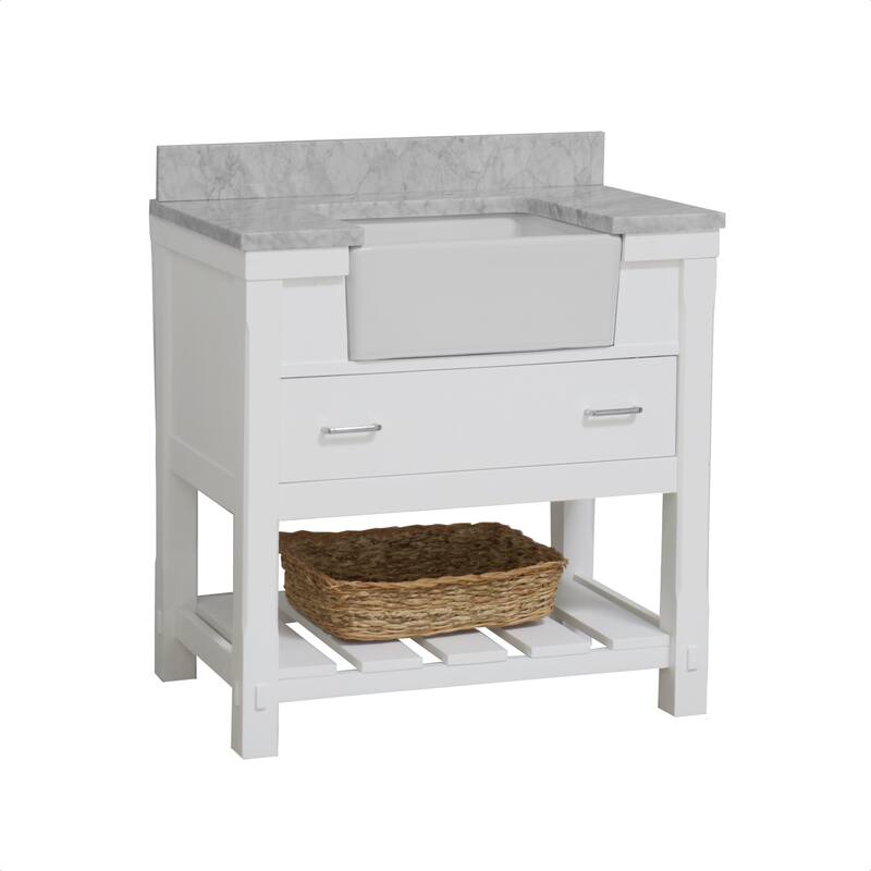 KitchenBathCollection Charlotte 36" Farmhouse Bathroom Vanity with Carrara Marble Top