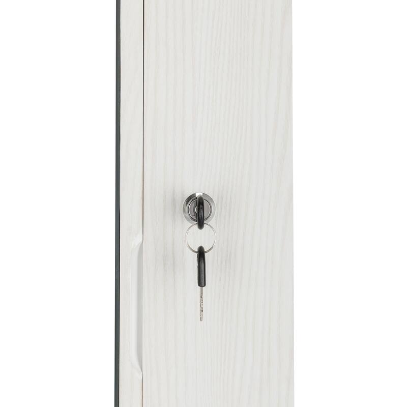 Full Mirror Wood Grain White Jewelry Armoire Cabinet