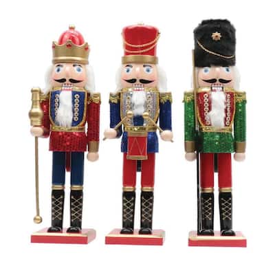 15 inch Sequin Nutcracker, Set of 3 - red