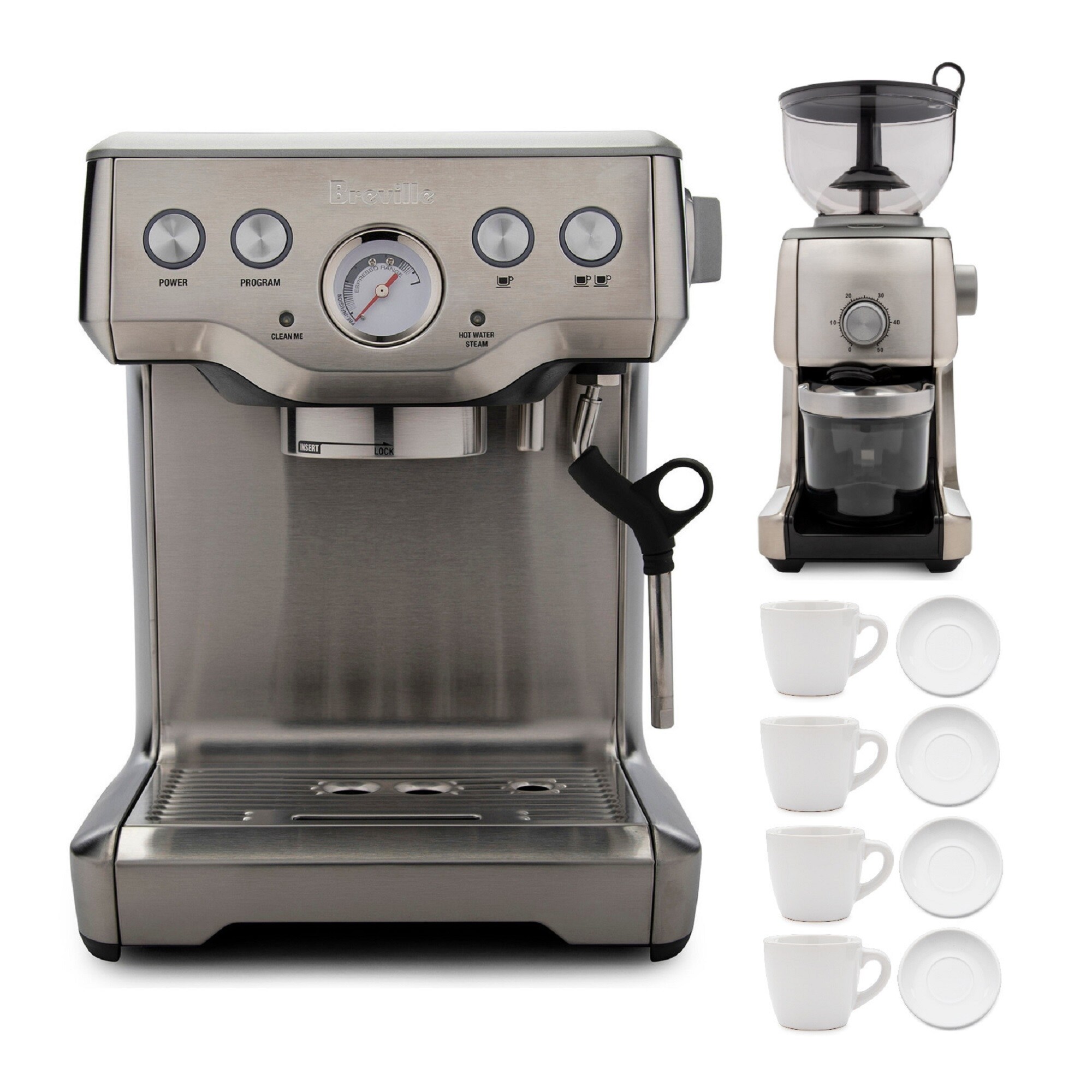 Breville The Infuser Espresso Machine With Burr Coffee Grinder Bundle Overstock 32748737
