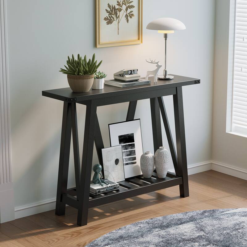 VredHom Console Table Sofa Table Entryway Table with Storage Shelf - Black