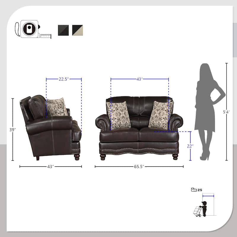 Mariposa 2-Piece Breathable Faux Leather Living Room Sofa Set