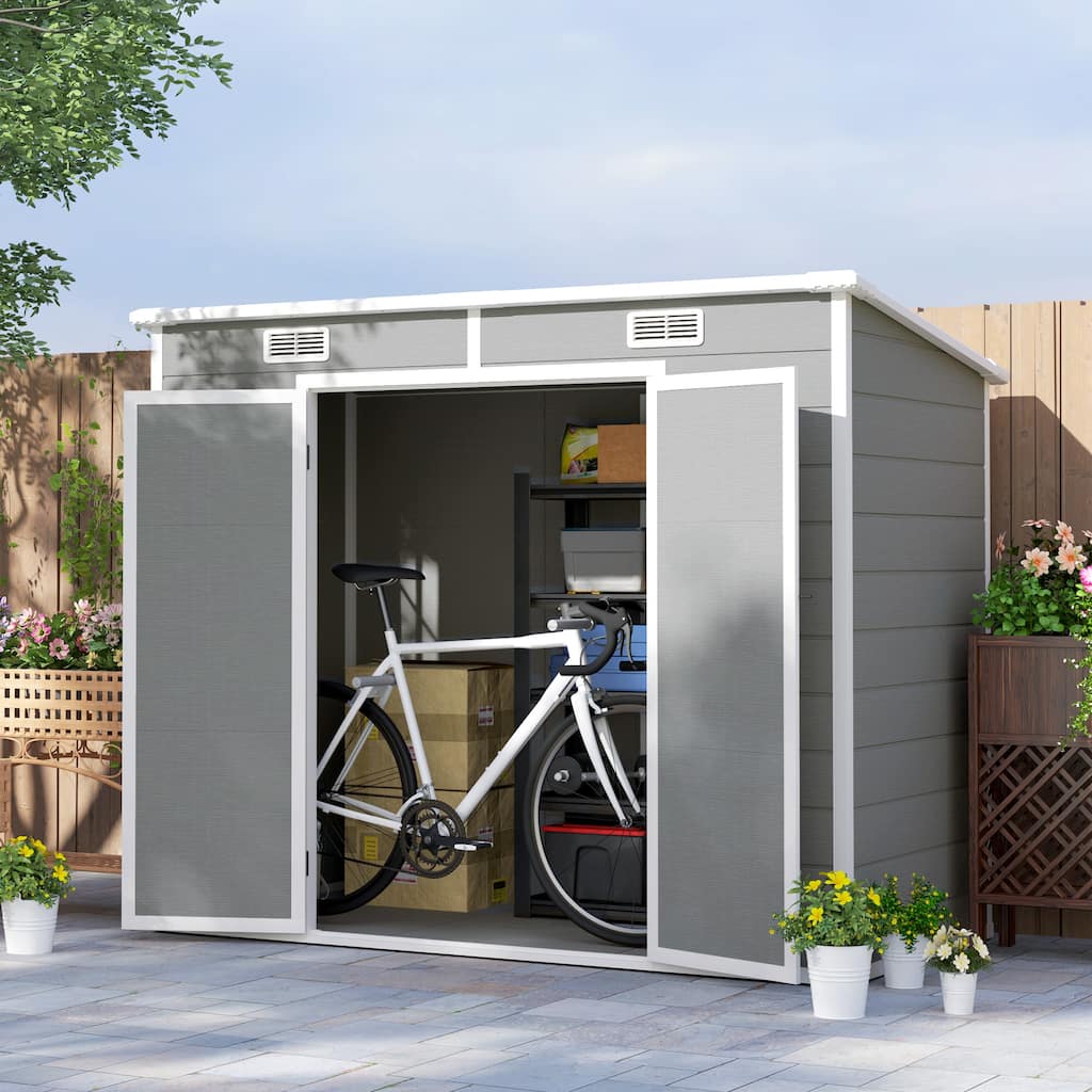 Outsunny 8' x 4' Outdoor Storage Shed, Resin Plastic Shed with Floor, Window, Lockable Doors and Vents, All-Weather Tool Shed
