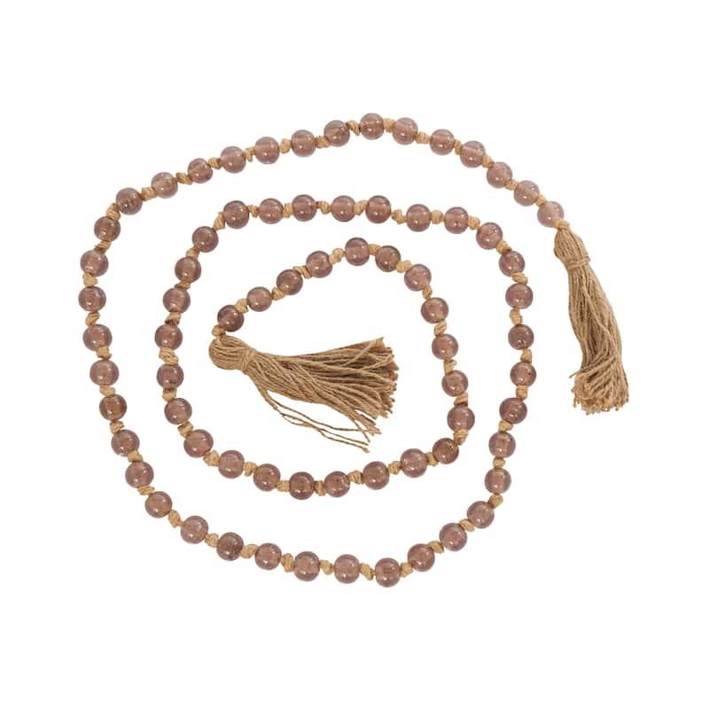 Glass Handmade Round Long Beaded Garland with Tassel with Knotted Brown Jute