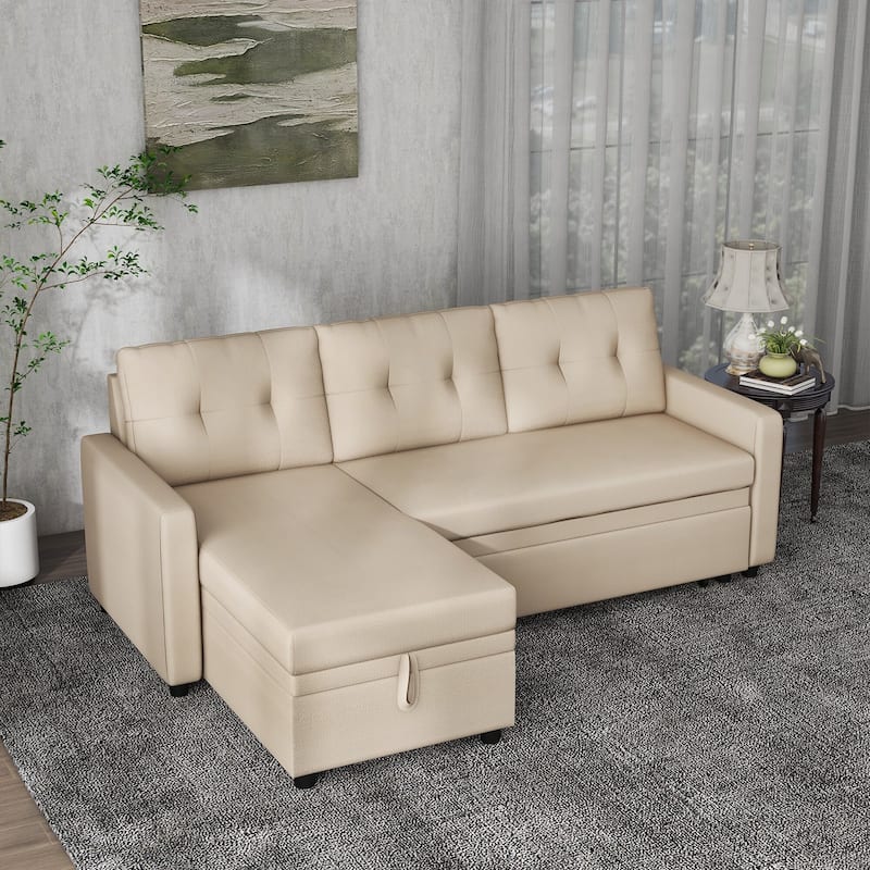 Linen L-Shaped 3-Seat Sofa Convertible Sectional Sofa
