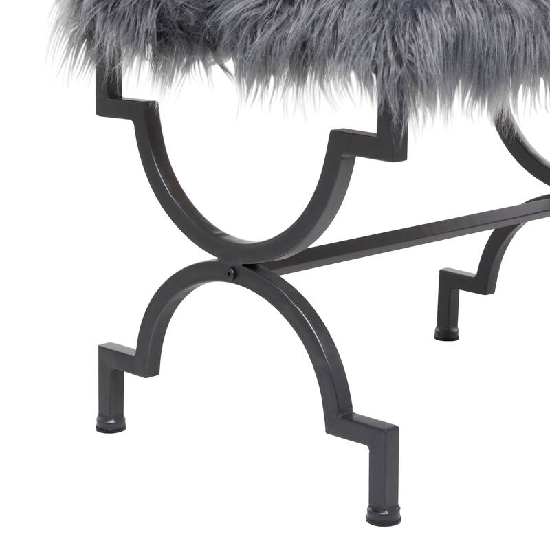 Grey or White Gold Metal Frame Plush Fabric Glam Vanity Bench Stool