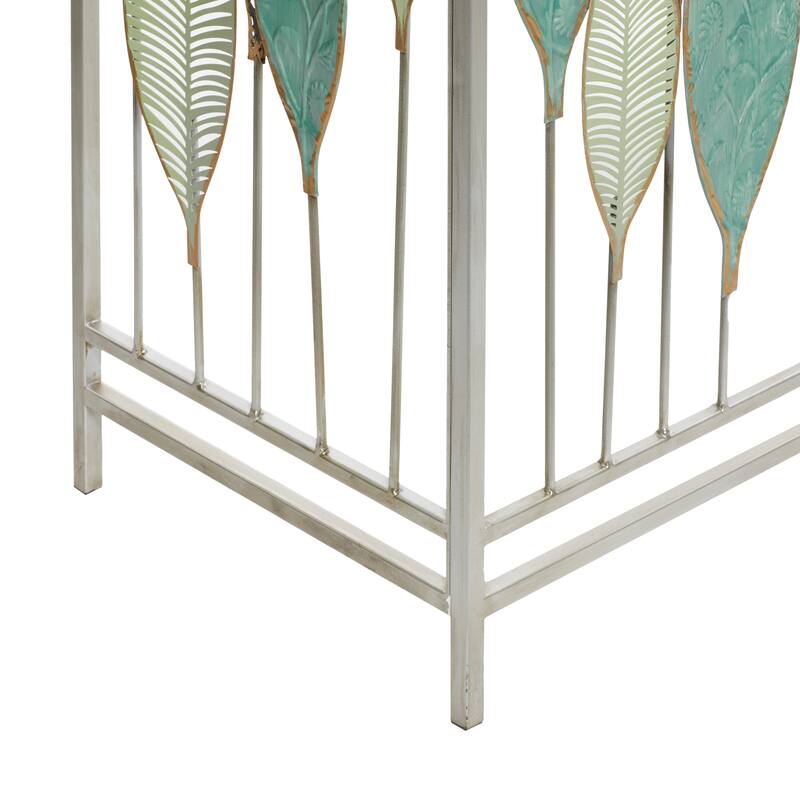 Metal Leaf Rectangular Console Table with Mirrored Glass Top and Gold Accents - Silver, Black or Gold - Roche River Decor