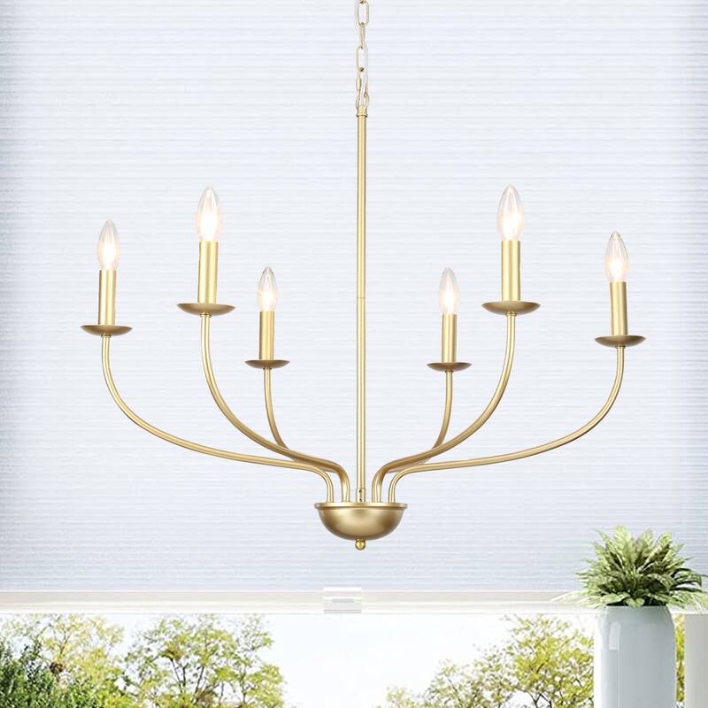 6-Light Farmhouse Candle Chandelier Modern Hanging Lamp for Living Room Kitchen Hallway Entryway - N/A - Spray Gold