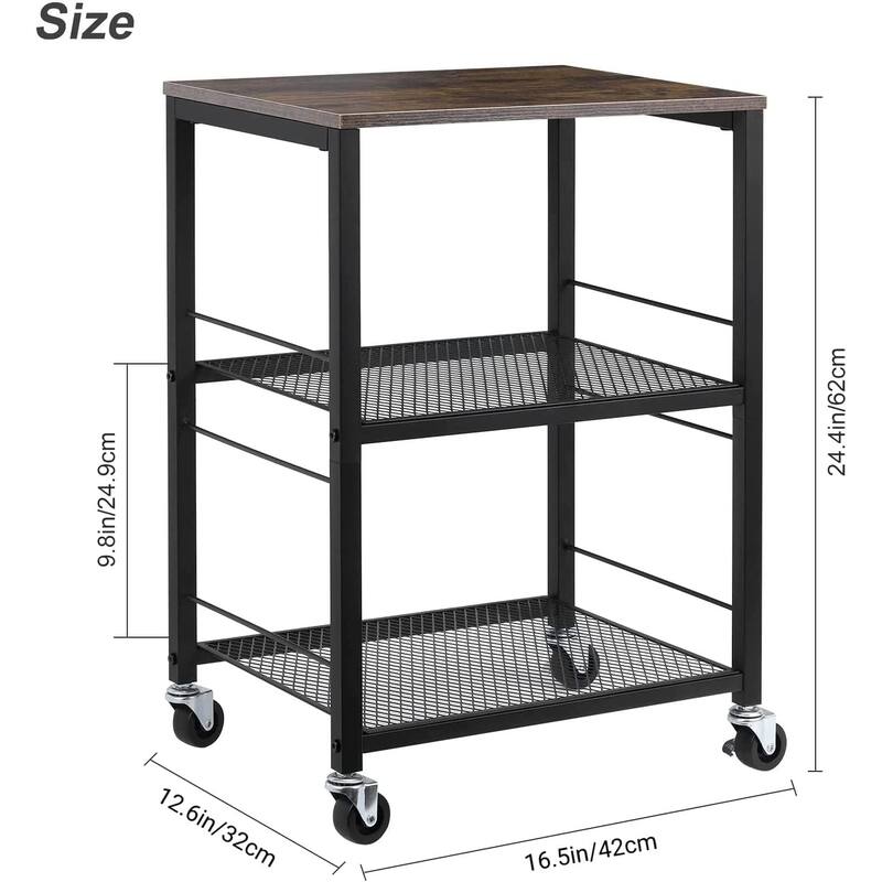 3 Tier Rolling Cart, Black Kitchen Carts on Wheels with Storage, Multifunctional Utility Cart for Kitchen Bathroom