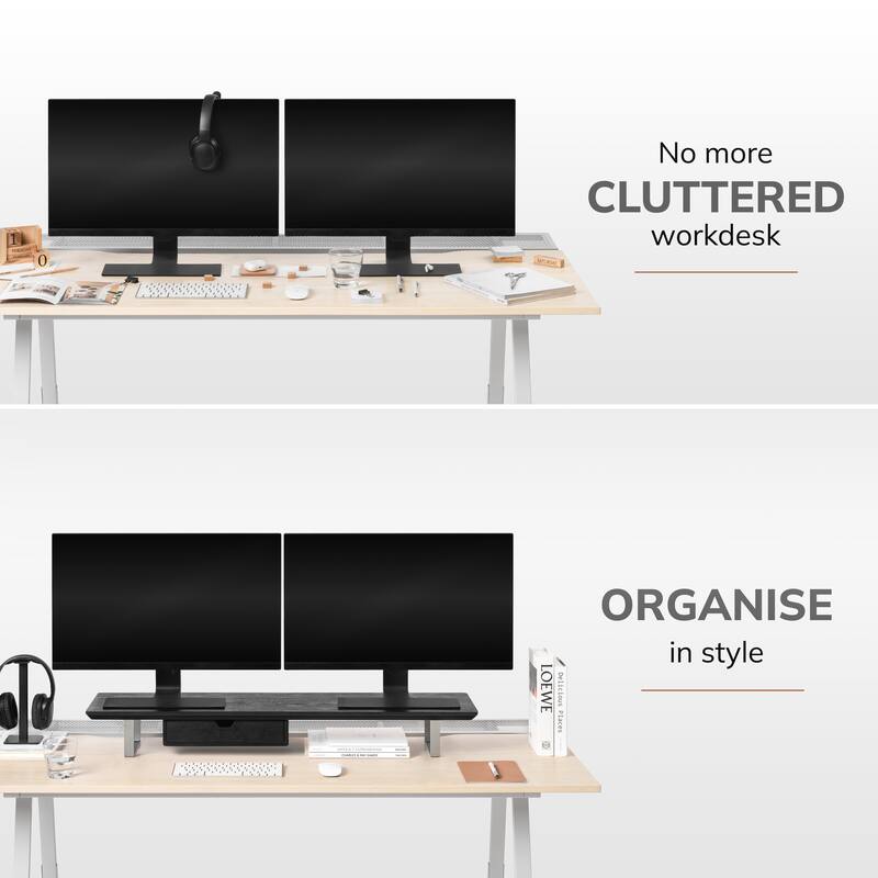 Jani Wood Monitor Stand Riser Desk - Ergonomic Design Stand, Desktop Organizer Table for Home, Office Workspace, Gaming Desk