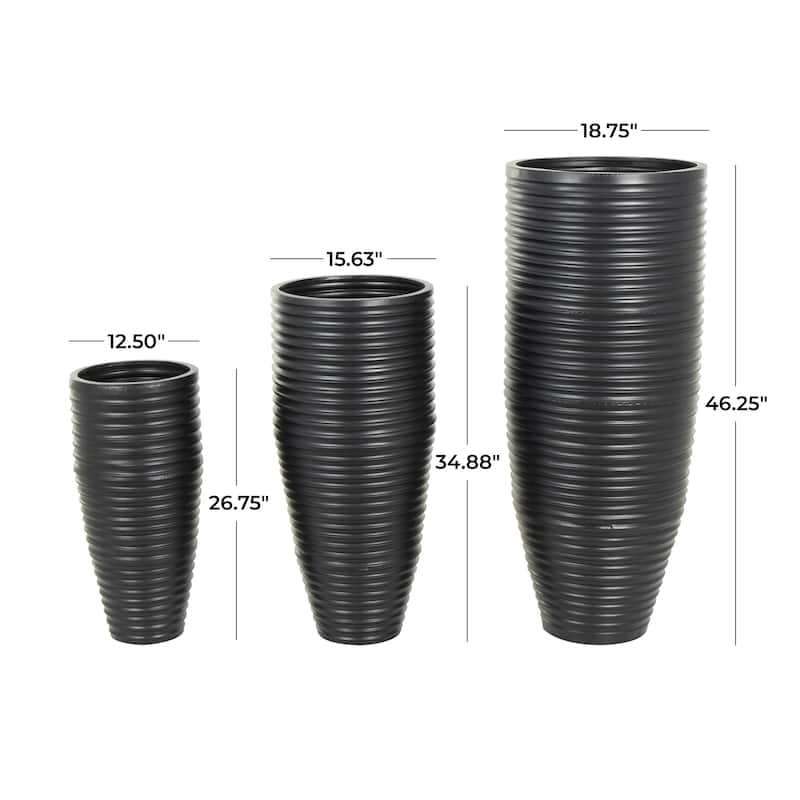 Metal Ribbed Tall Floor Vase with Horizontal Grooves - Set of 3 Black - Roche River Decor - 19"W x 19"L x 46"H