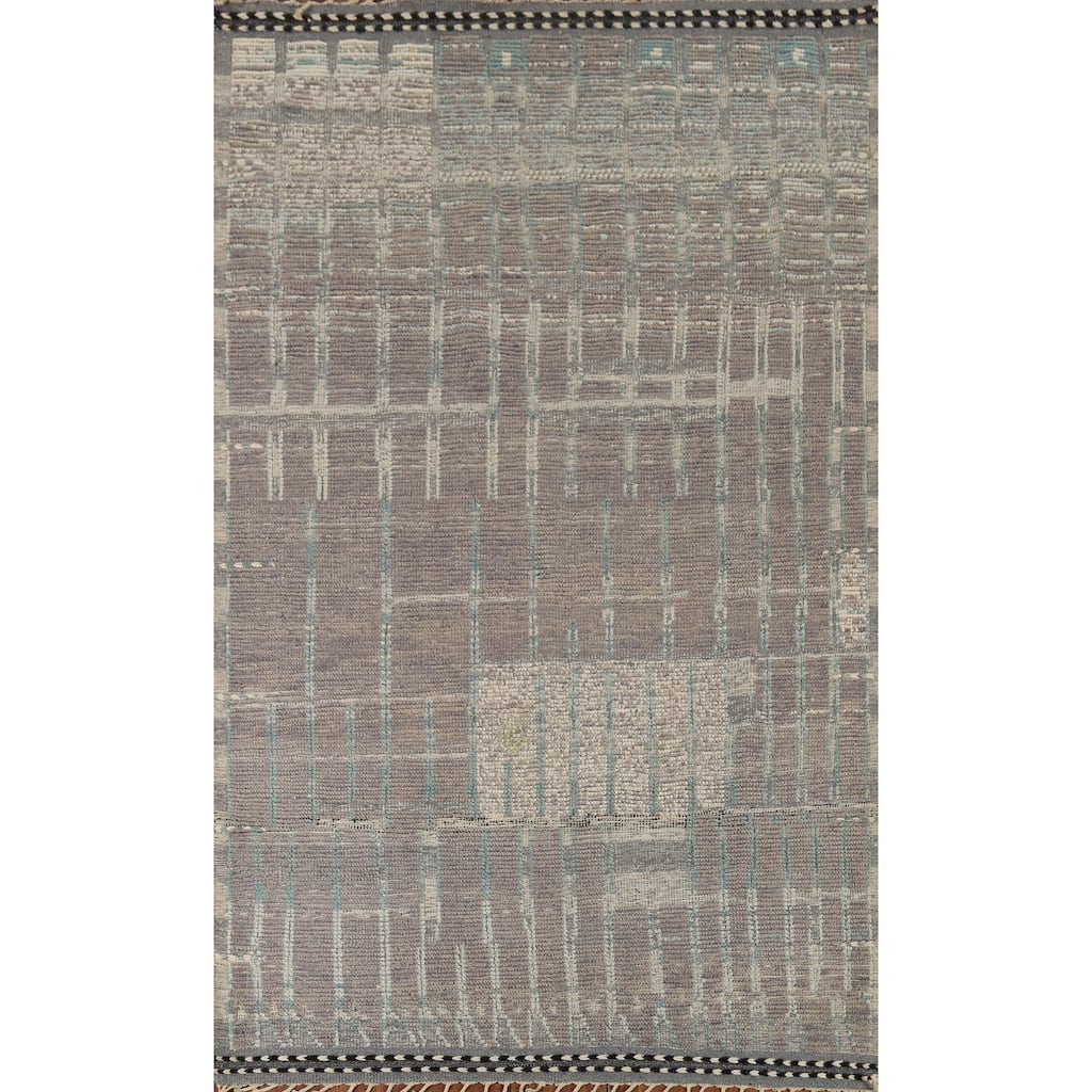 Moroccan Oriental Area Rug Handmade Grey Wool Carpet - 5'10"x 9'5"