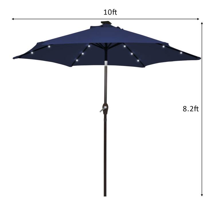 10' Solar LED Lighted Patio Market Umbrella Shade Tilt Adjustment Crank