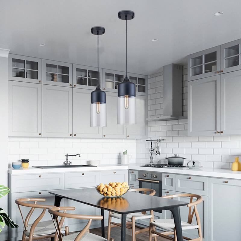 1-Light Matte Black Pendant With A Clear Glass Shade