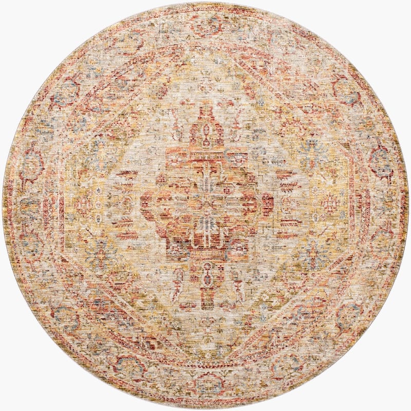Livabliss Traditional Naila Medallion Area Rug - 7'10" x 7'10" Round - Olive/Rust