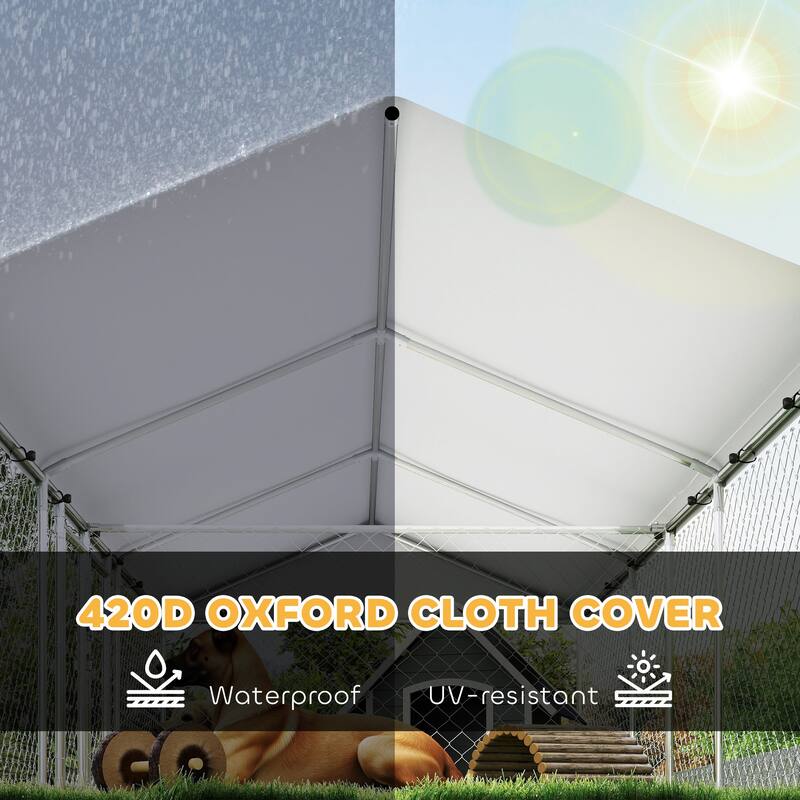 PawHut Two Room Outdoor Dog Kennel with Roof, Waterproof UV-Resistant Cover, Secure Lock,for Small to Large Breeds