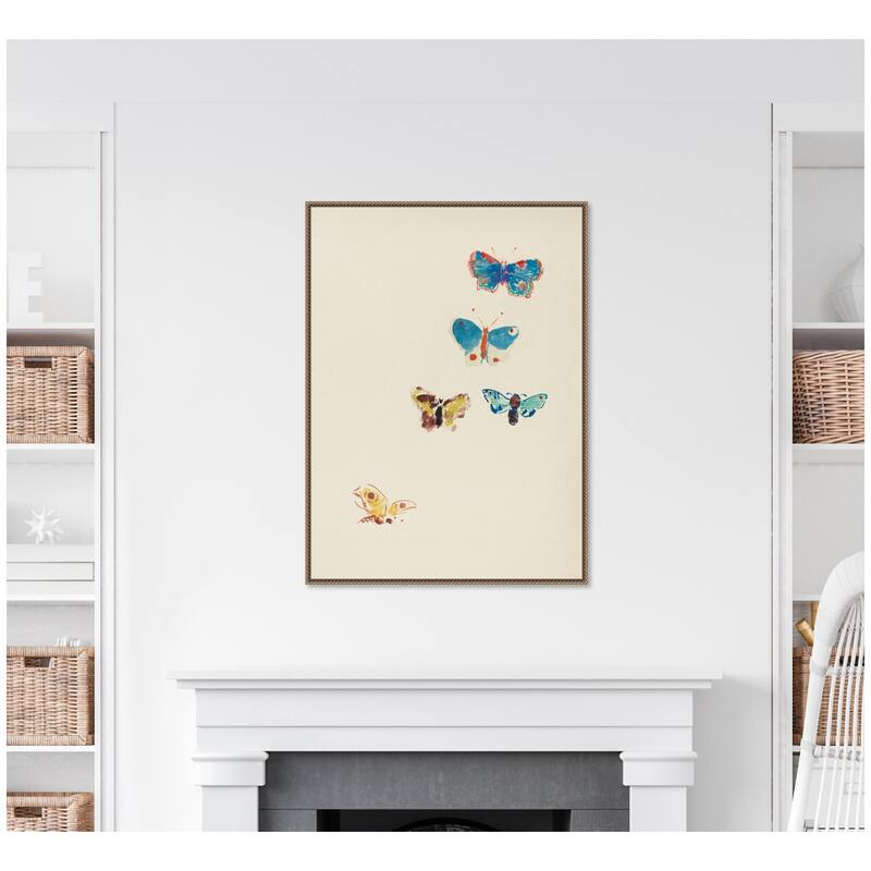 Kate and Laurel Five Butterflies 1912 Odilion Redon by Nostalgia Prints Framed Canvas Wall Art Print